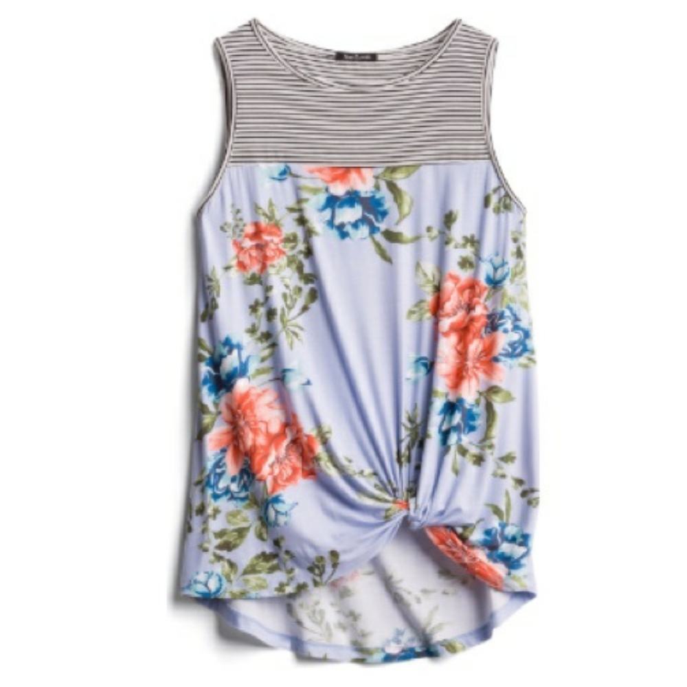 Pink Clover Knotted Front Floral Top